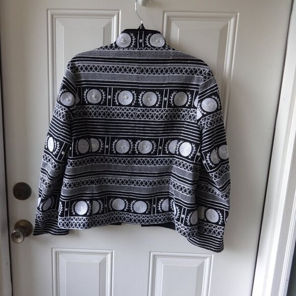 Silk Club women's size SP jacket black with white embroidery, open front, lined - Picture 2 of 16